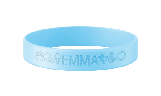 Lichtblauwe SOS armband kind met naam en telefoonnummer
